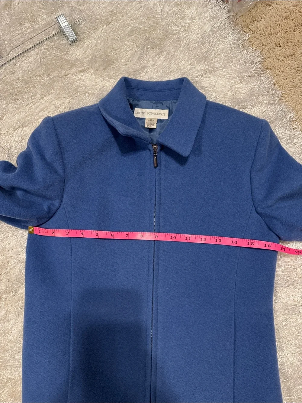 Petite Sophisticate Powder Blue Zip-Front Blazer